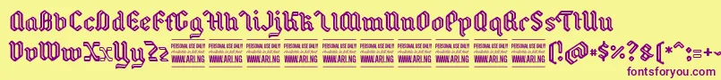フォントBackyardPersonal – 紫色のフォント、黄色の背景