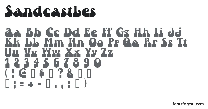 Czcionka Sandcastles – alfabet, cyfry, specjalne znaki