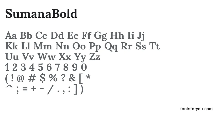 Шрифт SumanaBold – алфавит, цифры, специальные символы