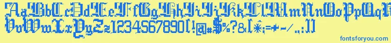 フォントArgorCwarScaqh – 青い文字が黄色の背景にあります。