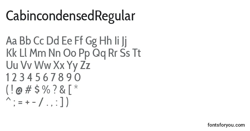 Czcionka CabincondensedRegular – alfabet, cyfry, specjalne znaki