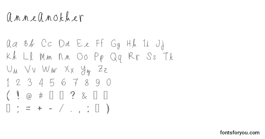 Czcionka AnneAnother – alfabet, cyfry, specjalne znaki