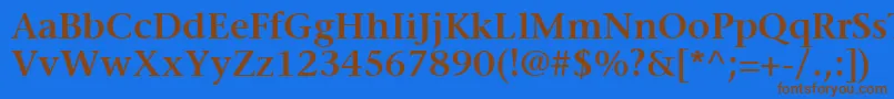 フォントMesouranSerifSsiSemiBold – 茶色の文字が青い背景にあります。