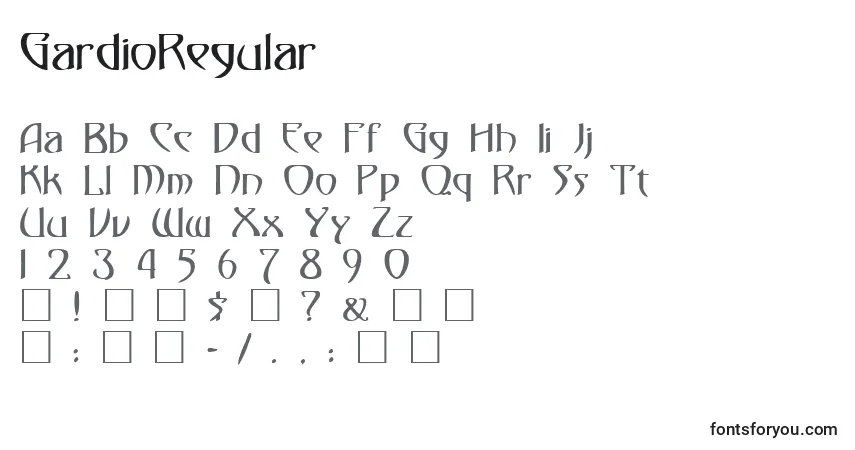 Czcionka GardioRegular – alfabet, cyfry, specjalne znaki