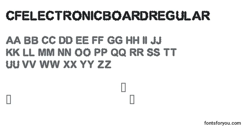 A fonte CfelectronicboardRegular – alfabeto, números, caracteres especiais