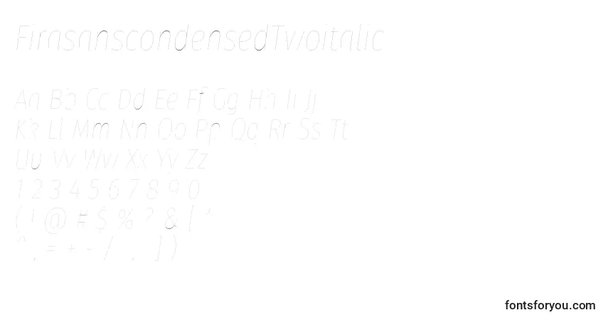 Czcionka FirasanscondensedTwoitalic – alfabet, cyfry, specjalne znaki