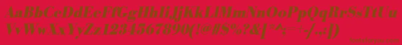 Więcej informacji o czcionce UrwbodonitextnarBoldOblique Czcionka UrwbodonitextnarBoldOblique – brązowe czcionki na czerwonym tle