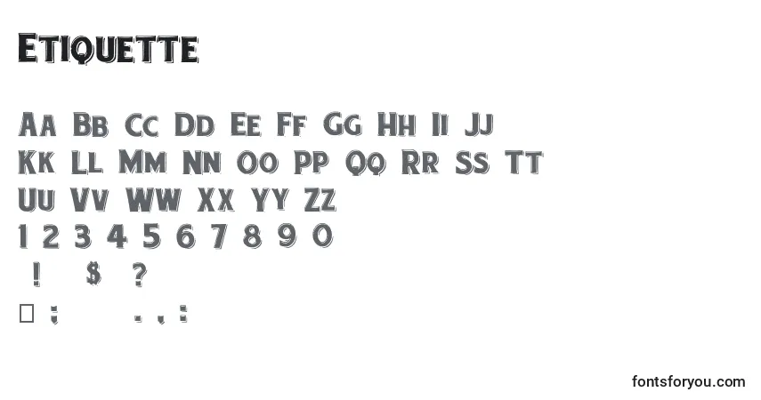 Czcionka Etiquette – alfabet, cyfry, specjalne znaki