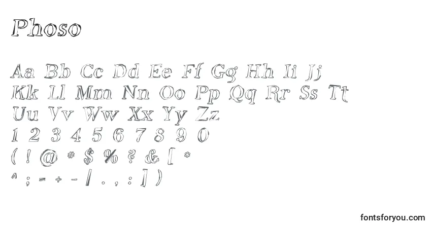 Schriftart Phoso – Alphabet, Zahlen, spezielle Symbole