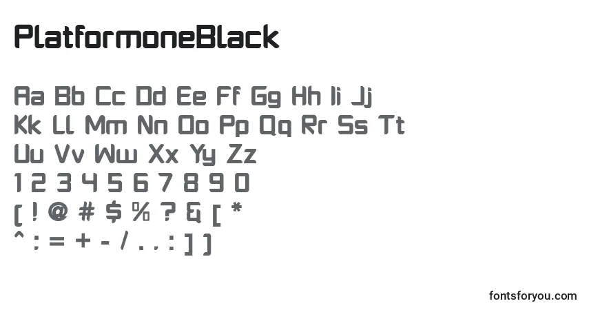 A fonte PlatformoneBlack – alfabeto, números, caracteres especiais