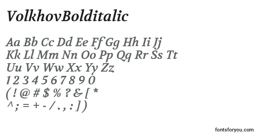 Шрифт VolkhovBolditalic – алфавит, цифры, специальные символы