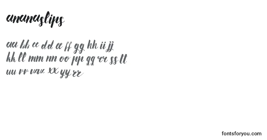 Czcionka AnanasLips – alfabet, cyfry, specjalne znaki