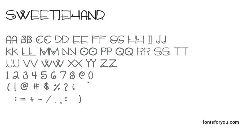 Schriftart SweetieHand – Alphabet, Zahlen, spezielle Symbole