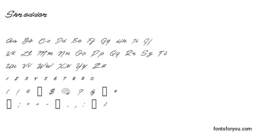 A fonte Shredder – alfabeto, números, caracteres especiais