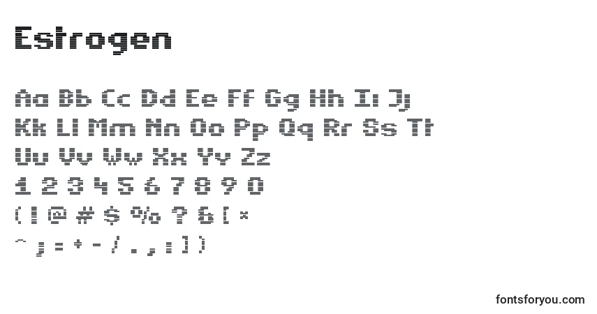 Czcionka Estrogen – alfabet, cyfry, specjalne znaki