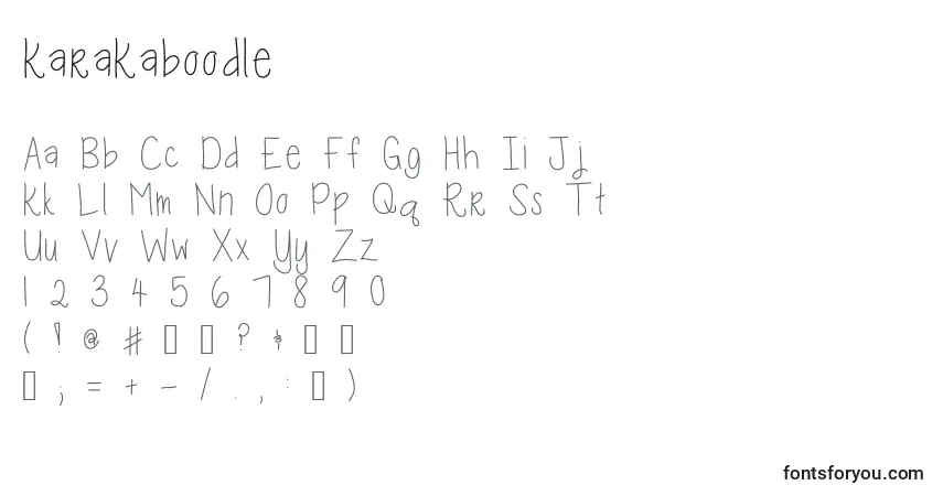 Czcionka KaraKaboodle – alfabet, cyfry, specjalne znaki