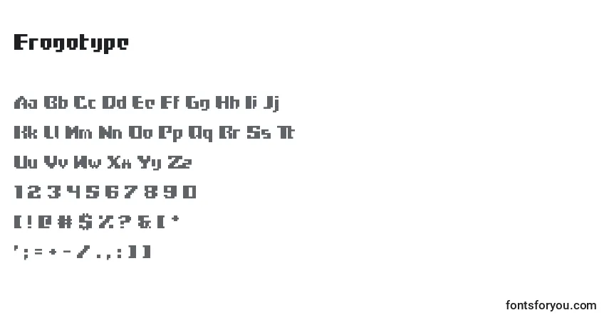 Czcionka Frogotype – alfabet, cyfry, specjalne znaki