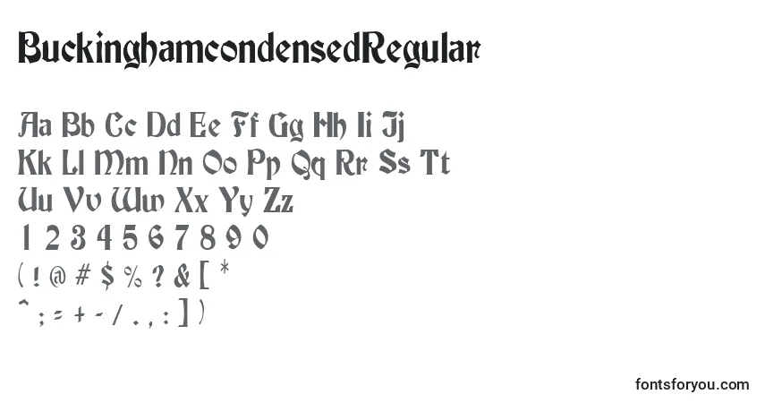 Czcionka BuckinghamcondensedRegular – alfabet, cyfry, specjalne znaki