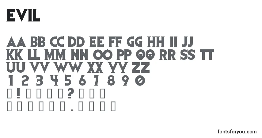 Evil-fontti – aakkoset, numerot, erikoismerkit