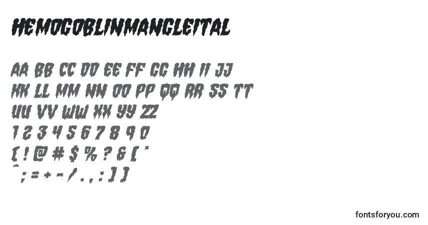 Шрифт Hemogoblinmangleital – алфавит, цифры, специальные символы