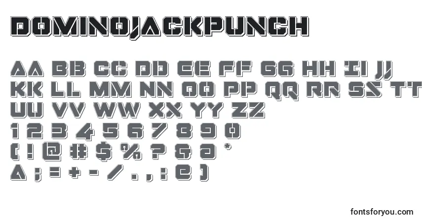 Czcionka Dominojackpunch – alfabet, cyfry, specjalne znaki