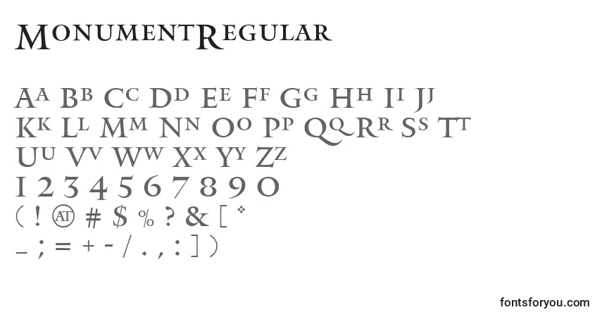 Schriftart MonumentRegular – Alphabet, Zahlen, spezielle Symbole