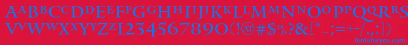 Fonte MonumentRegular – fontes azuis em um fundo vermelho
