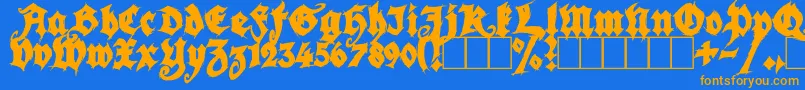 フォントSeasonOfTheWitchBlack – オレンジ色の文字が青い背景にあります。