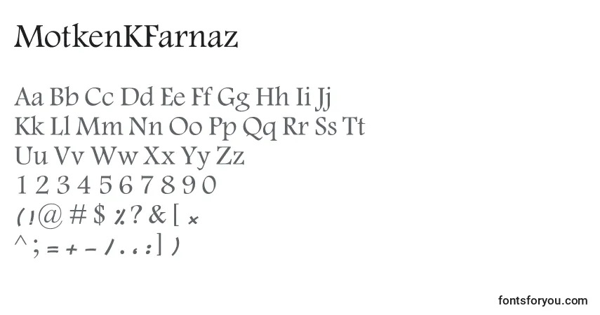 Schriftart MotkenKFarnaz – Alphabet, Zahlen, spezielle Symbole