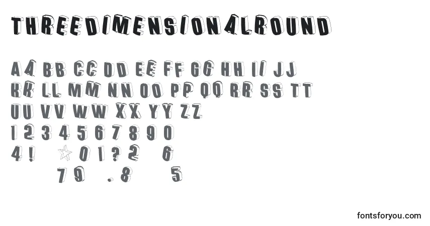 Czcionka Threedimensionalround – alfabet, cyfry, specjalne znaki