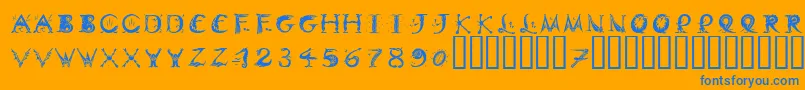 DinitialsPositiveItcTt-Schriftart – Blaue Schriften auf orangefarbenem Hintergrund