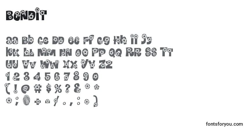 A fonte BendIt – alfabeto, números, caracteres especiais