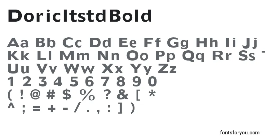 A fonte DoricltstdBold – alfabeto, números, caracteres especiais