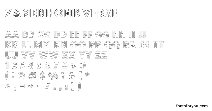 Czcionka ZamenhofInverse – alfabet, cyfry, specjalne znaki