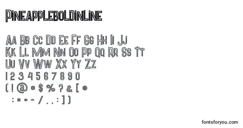 Czcionka Pineappleboldinline (48995) – alfabet, cyfry, specjalne znaki