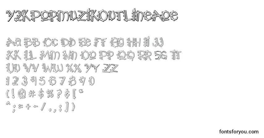 Y2kPopmuzikOutlineAoe font – alphabet, numbers, special characters