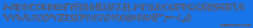 フォントY2kPopmuzikOutlineAoe – 茶色の文字が青い背景にあります。