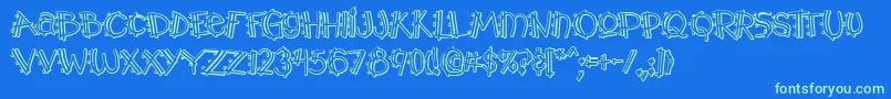 Y2kPopmuzikOutlineAoe Font – Green Fonts on Blue Background