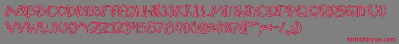 フォントY2kPopmuzikOutlineAoe – 赤い文字の灰色の背景