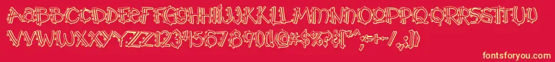 Y2kPopmuzikOutlineAoe Font – Yellow Fonts on Red Background