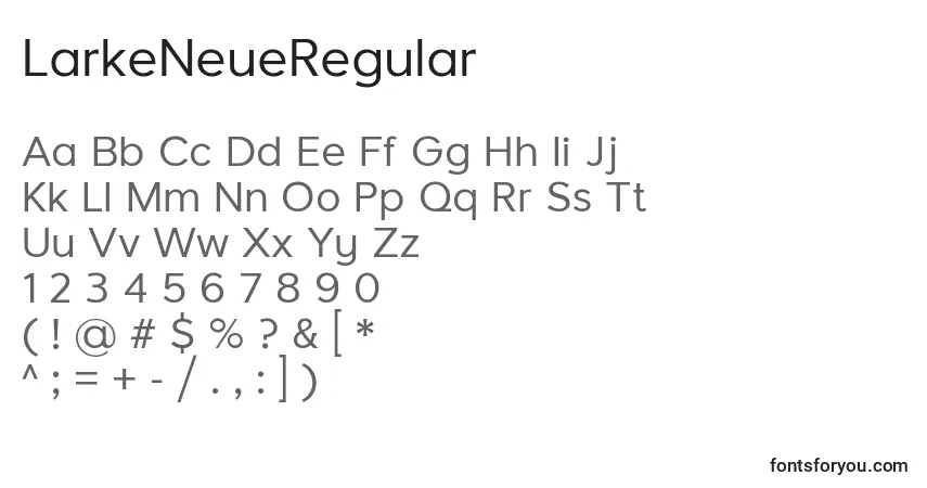 A fonte LarkeNeueRegular – alfabeto, números, caracteres especiais