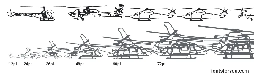Größen der Schriftart Hellocopters2b