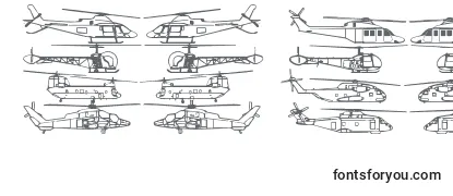 Überblick über die Schriftart Hellocopters2b