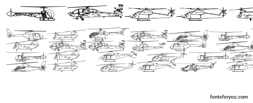 Überblick über die Schriftart Hellocopters2b