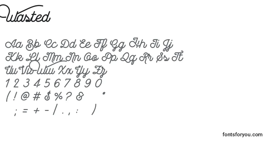 A fonte Wasted (49018) – alfabeto, números, caracteres especiais