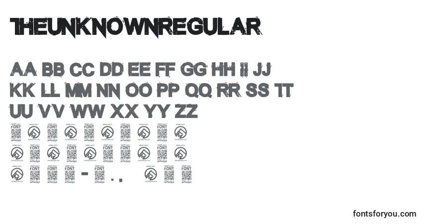 Czcionka TheunknownRegular (49019) – alfabet, cyfry, specjalne znaki