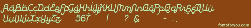 フォントRodjaSlanted – 緑色の文字が茶色の背景にあります。