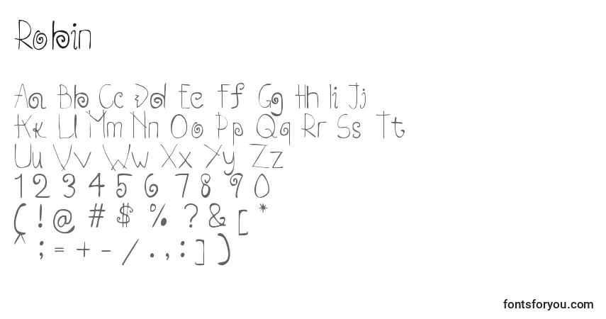 Schriftart Robin – Alphabet, Zahlen, spezielle Symbole