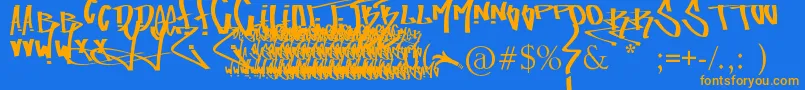 フォントFuckingTagFont – オレンジ色の文字が青い背景にあります。