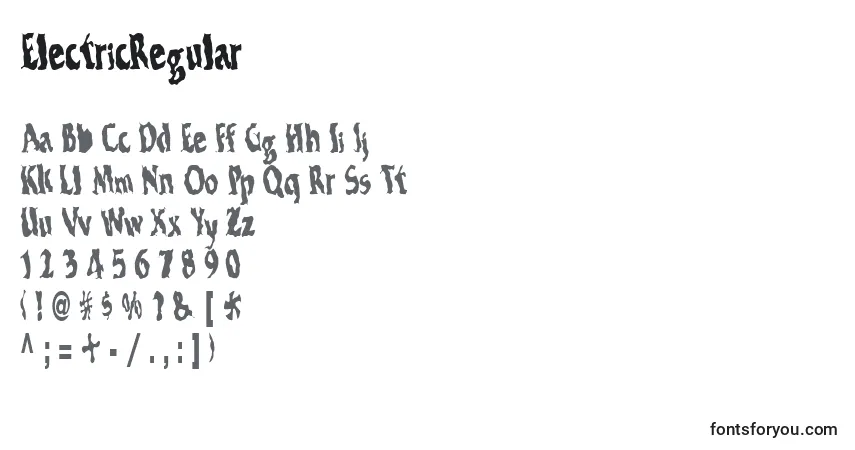 Czcionka ElectricRegular – alfabet, cyfry, specjalne znaki